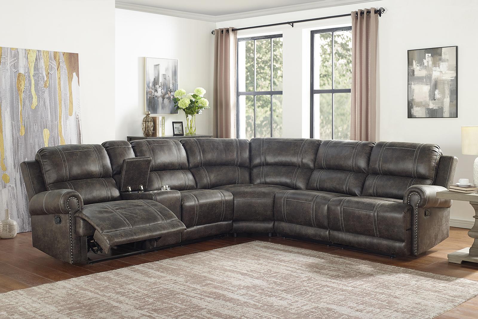 New Classic Furniture Calhoun 3pc Power Reclining Sectional in Walnut - Ideal Furniture (Fresno,CA)