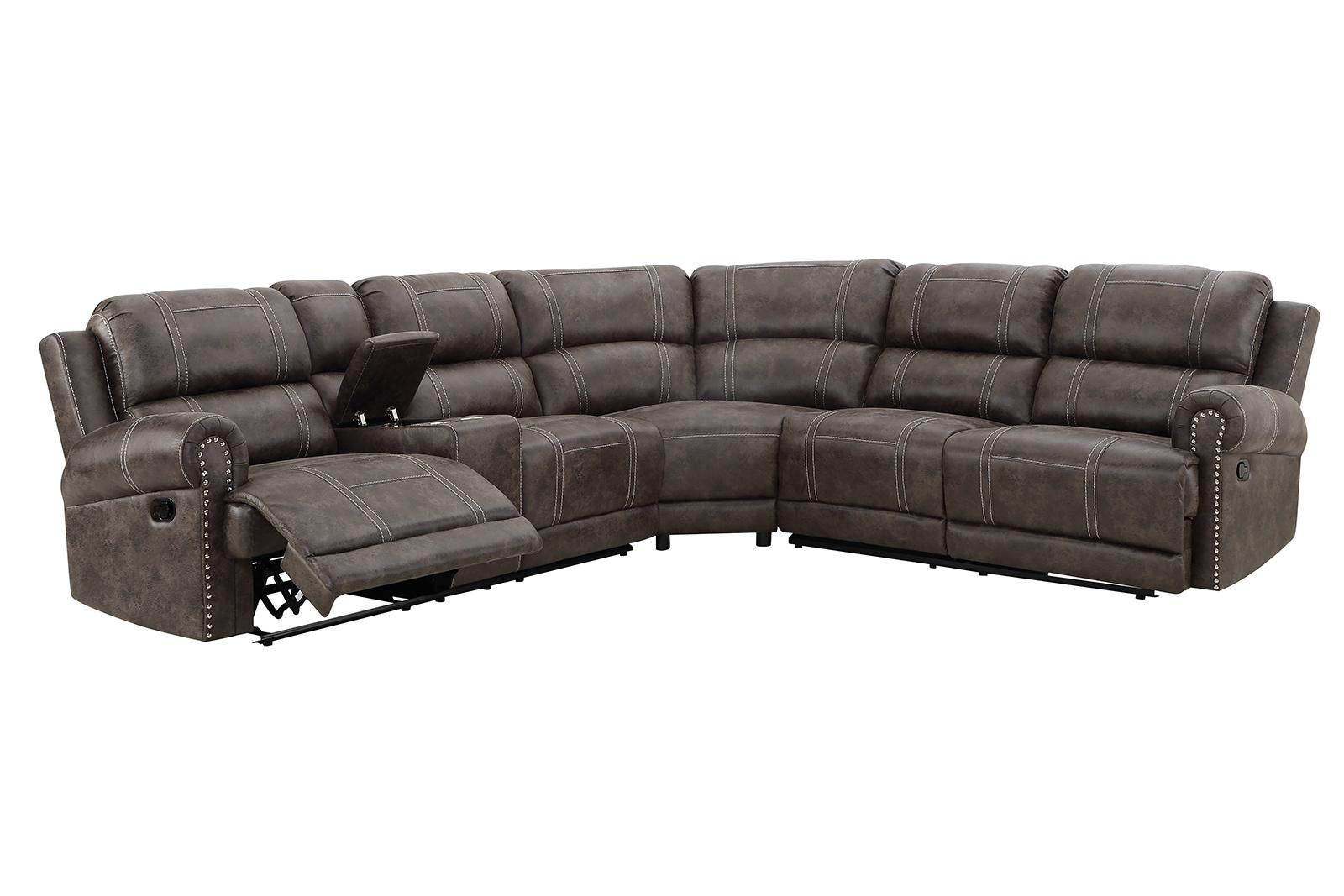 New Classic Furniture Calhoun 3pc Power Reclining Sectional in Walnut - Ideal Furniture (Fresno,CA)
