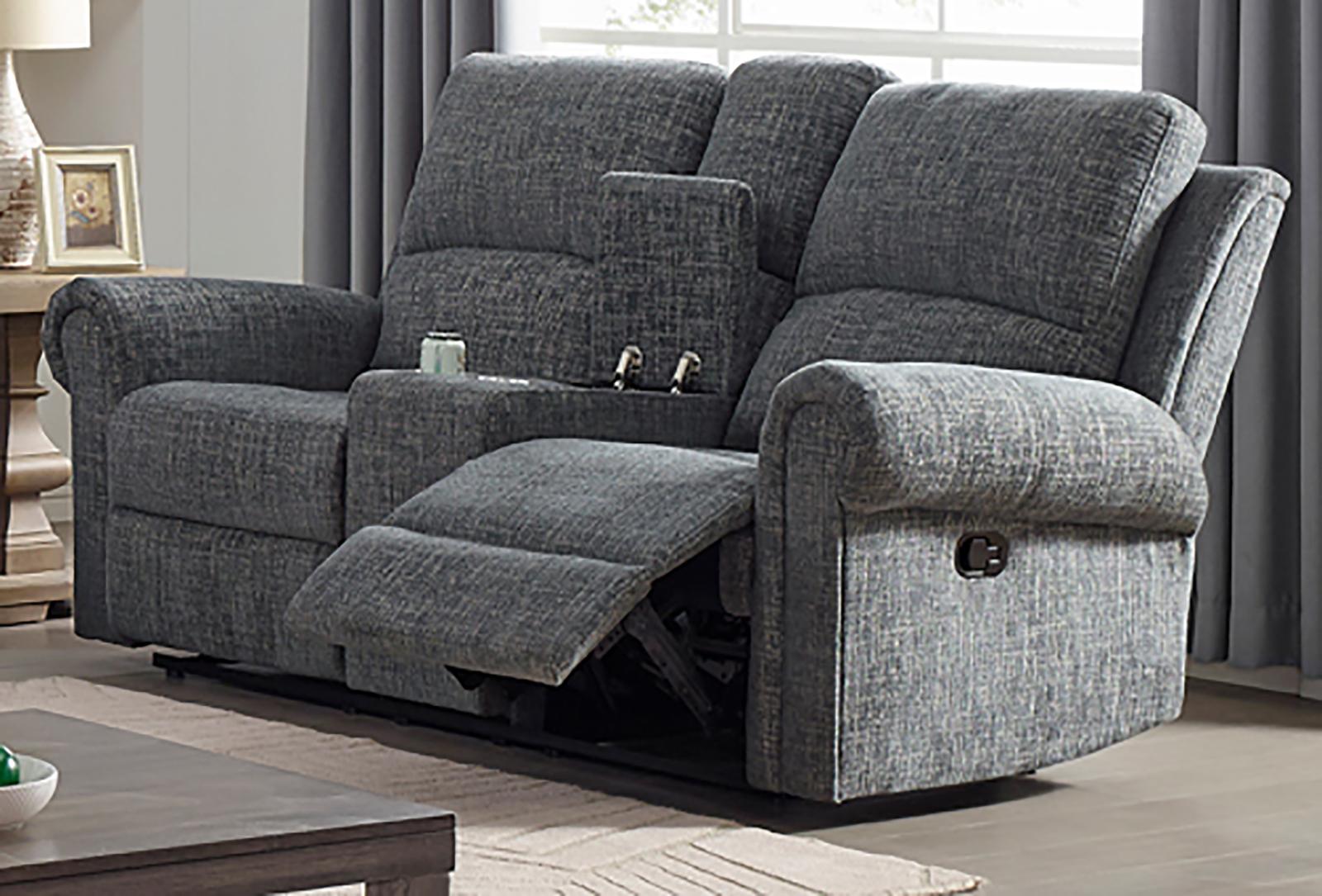 New Classic Furniture Connor Console Loveseat with Dual Recliners in Gray - Ideal Furniture (Fresno,CA)