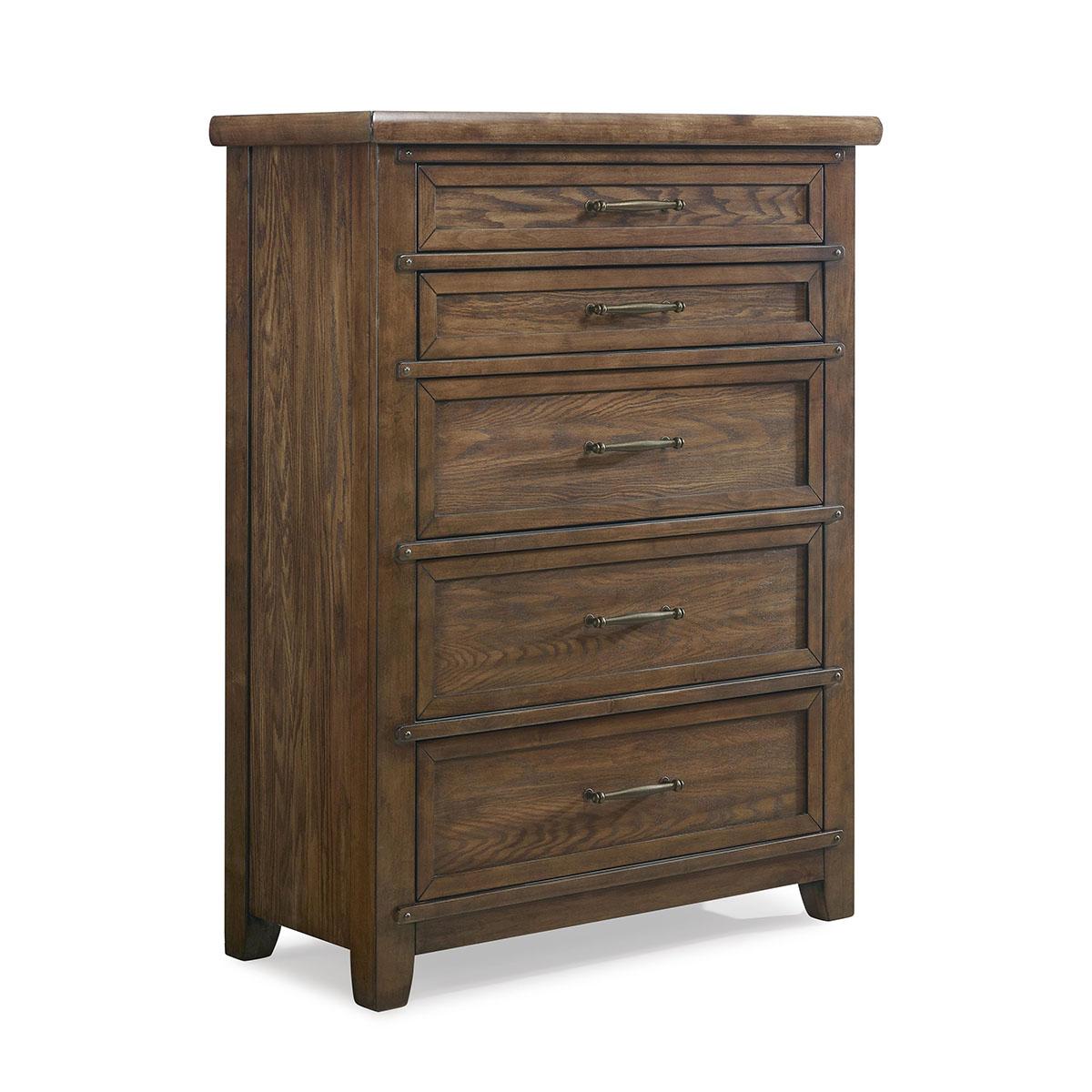 New Classic Furniture Fairfax 5 Drawer Lift Top Chest in Medium Oak - Ideal Furniture (Fresno,CA)