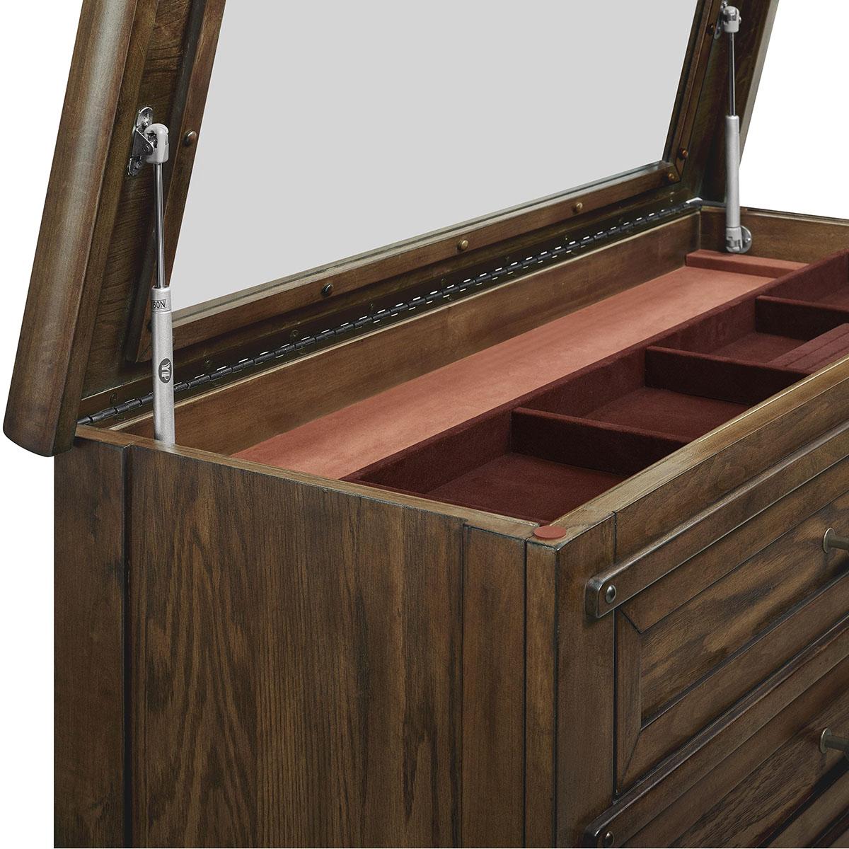 New Classic Furniture Fairfax 5 Drawer Lift Top Chest in Medium Oak - Ideal Furniture (Fresno,CA)