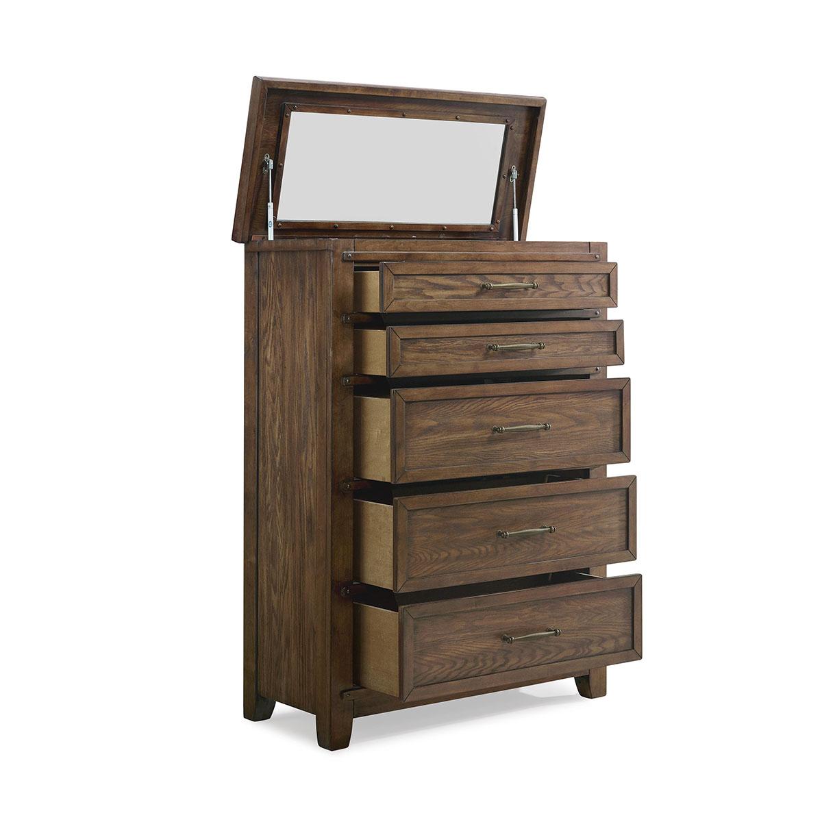 New Classic Furniture Fairfax 5 Drawer Lift Top Chest in Medium Oak - Ideal Furniture (Fresno,CA)