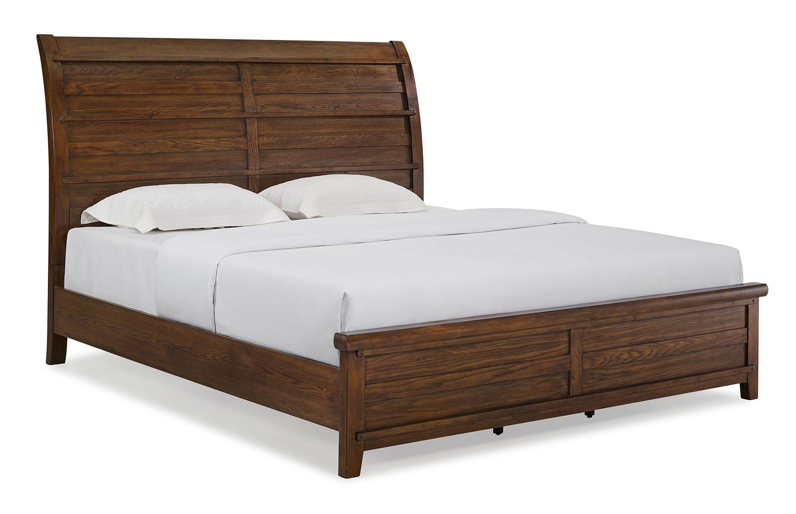 New Classic Furniture Fairfax Queen Panel Bed in Medium Oak - Ideal Furniture (Fresno,CA)