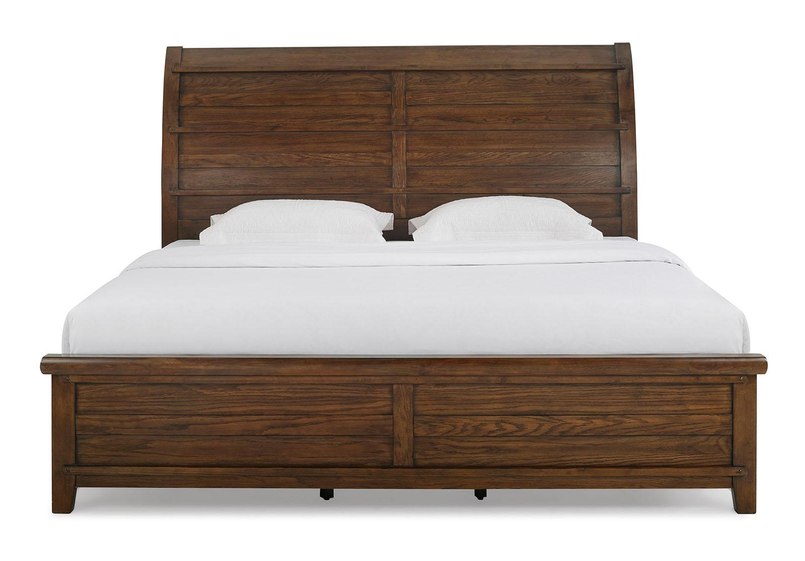 New Classic Furniture Fairfax Queen Panel Bed in Medium Oak - Ideal Furniture (Fresno,CA)