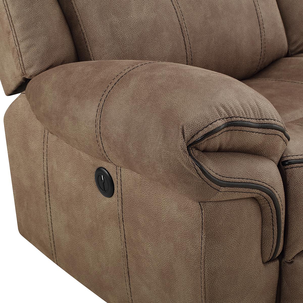 New Classic Furniture Harley Glider Console Loveseat with Power Footrest in Light Brown - Ideal Furniture (Fresno,CA)