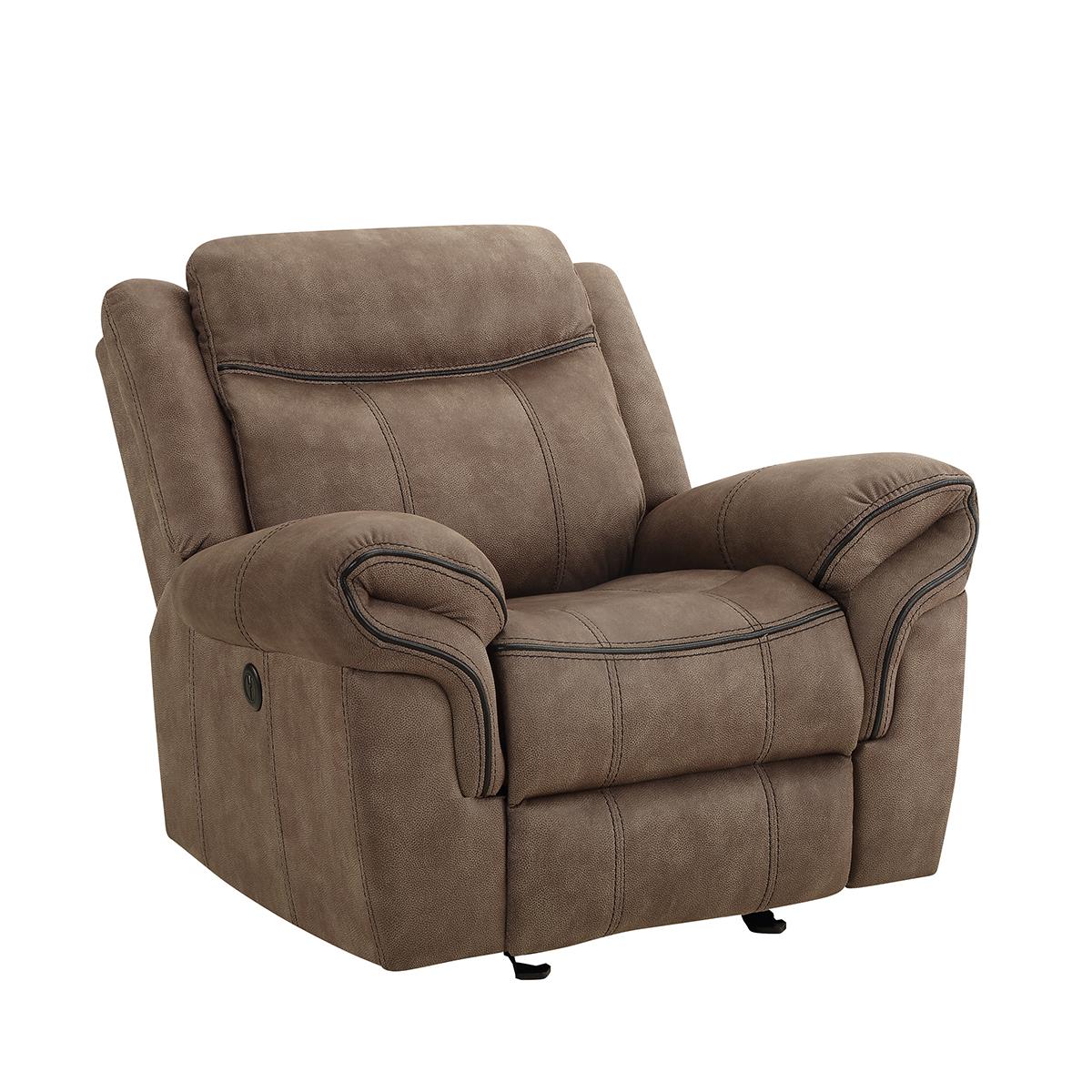 New Classic Furniture Harley Glider Recliner with Power Footrest in Light Brown - Ideal Furniture (Fresno,CA)