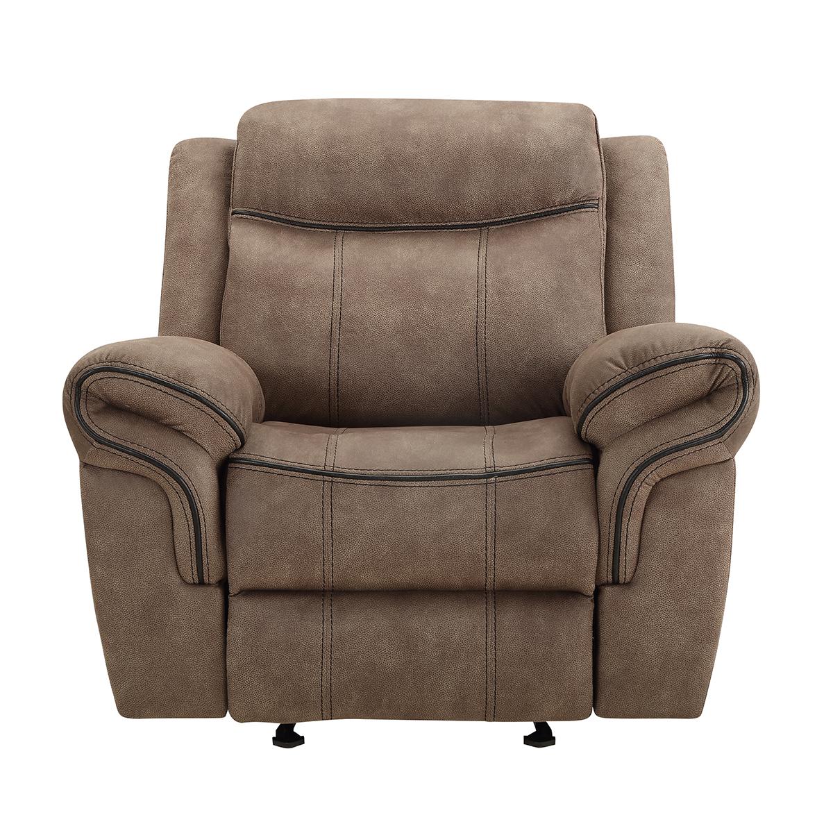 New Classic Furniture Harley Glider Recliner with Power Footrest in Light Brown - Ideal Furniture (Fresno,CA)
