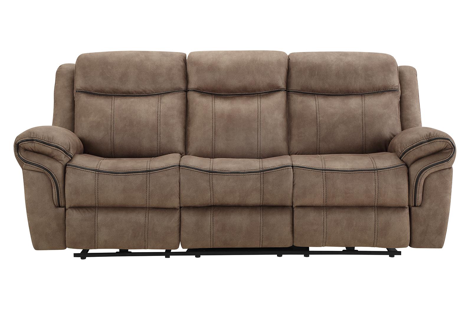 New Classic Furniture Harley Sofa with Dual Recliner in Light Brown - Ideal Furniture (Fresno,CA)
