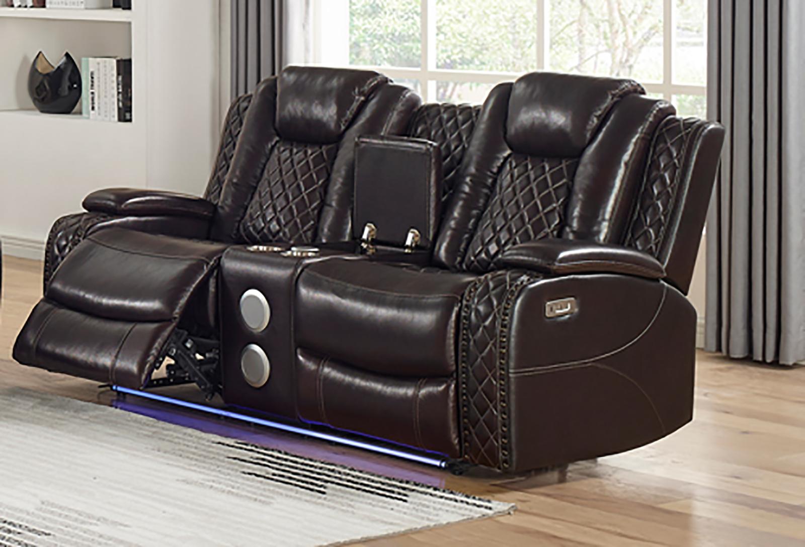 New Classic Furniture Joshua Console Loveseat with Power Headrest and Footrest in Dark Brown - Ideal Furniture (Fresno,CA)