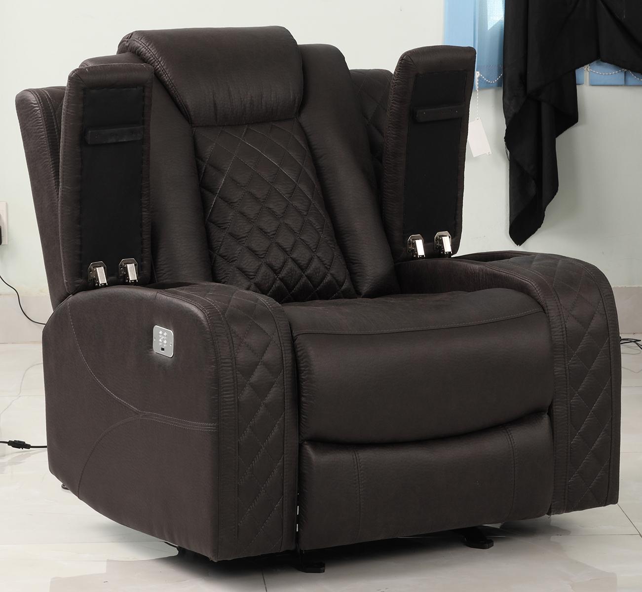 New Classic Furniture Joshua Glider Recliner with Power Headrest and Footrest in Dark Brown - Ideal Furniture (Fresno,CA)