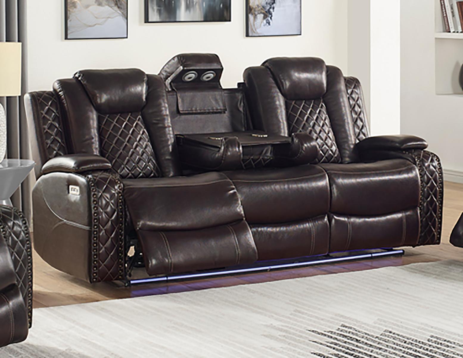 New Classic Furniture Joshua Sofa with Power Headrest and Footrest in Dark Brown - Ideal Furniture (Fresno,CA)