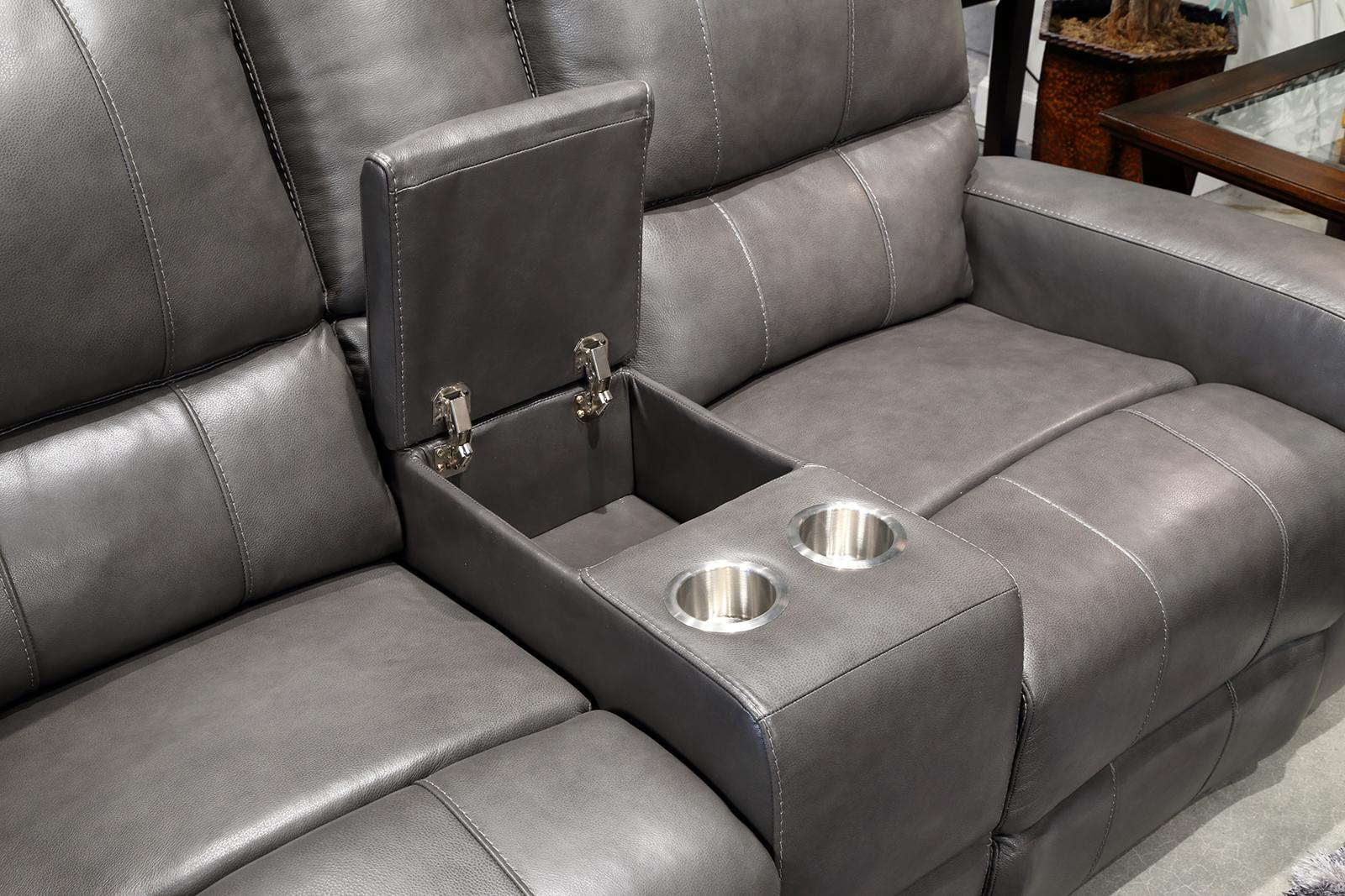 New Classic Furniture Linton Console Loveseat with Dual Recliners in Gray - Ideal Furniture (Fresno,CA)