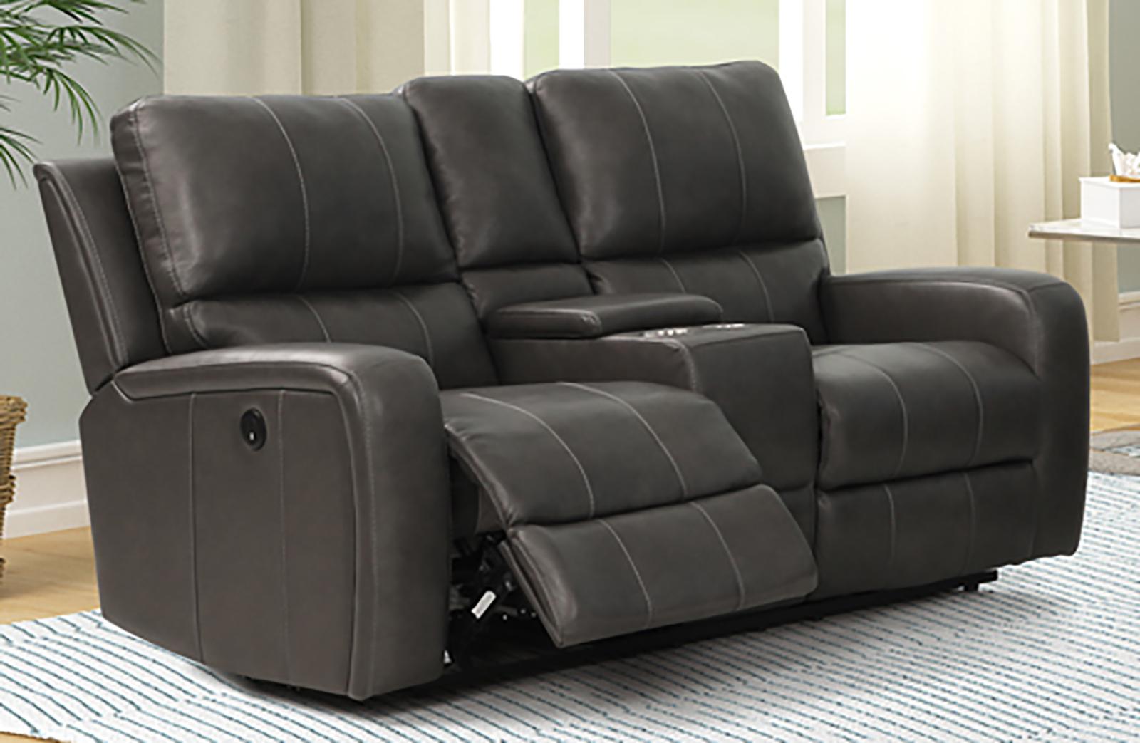 New Classic Furniture Linton Console Loveseat with Dual Recliners in Gray - Ideal Furniture (Fresno,CA)