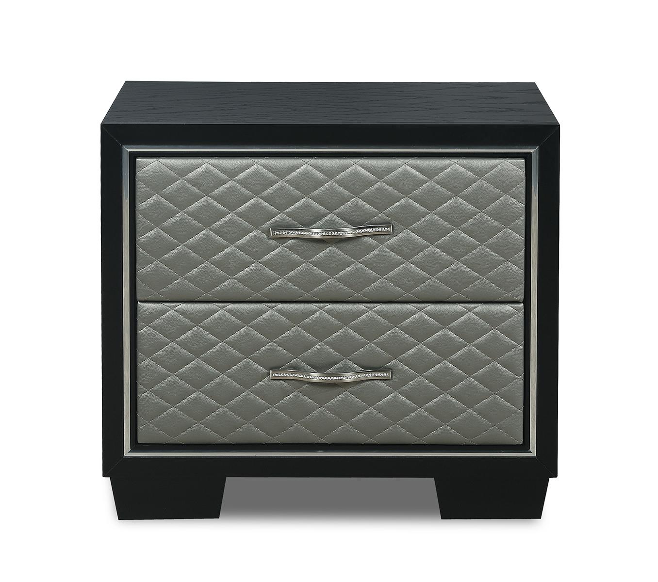New Classic Furniture Luxor 2 Drawer Nightstand in Black/Silver - Ideal Furniture (Fresno,CA)