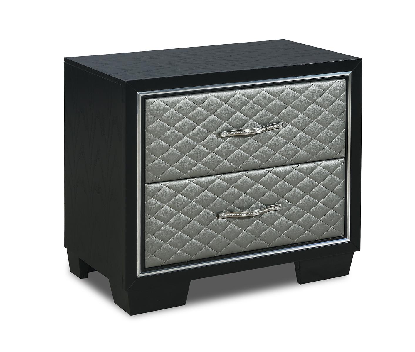 New Classic Furniture Luxor 2 Drawer Nightstand in Black/Silver - Ideal Furniture (Fresno,CA)