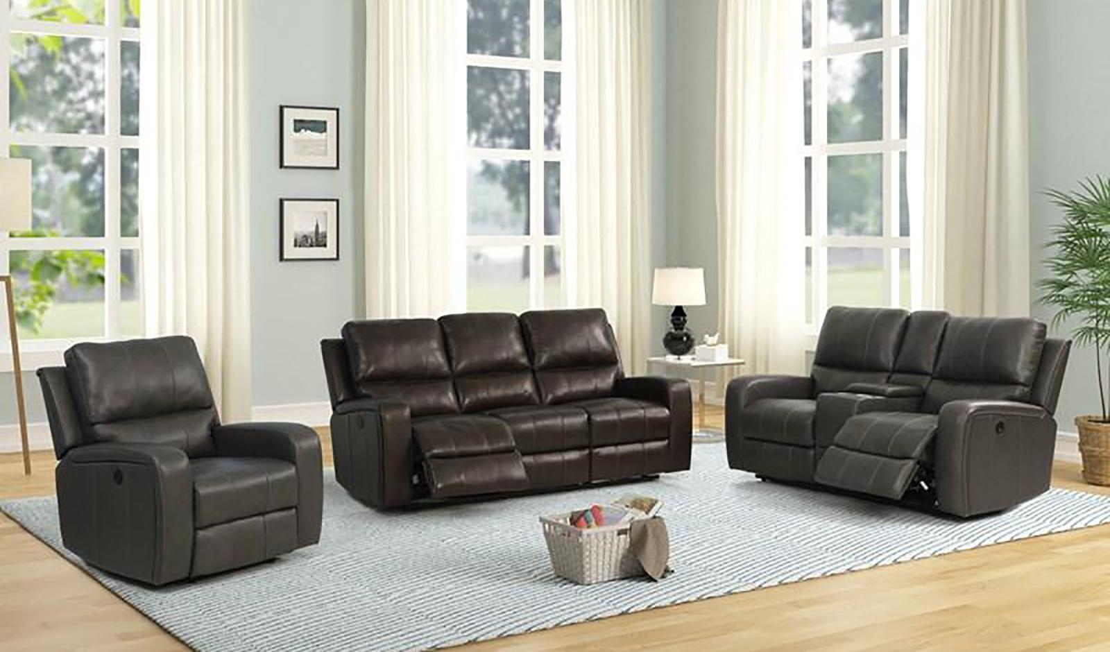 New Classic Furniture Linton Console Loveseat with Dual Recliners in Gray - Ideal Furniture (Fresno,CA)