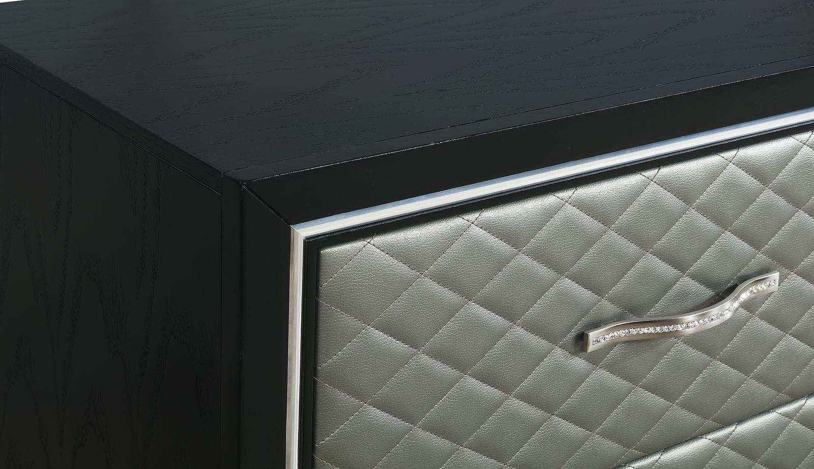 New Classic Furniture Luxor 2 Drawer Nightstand in Black/Silver - Ideal Furniture (Fresno,CA)