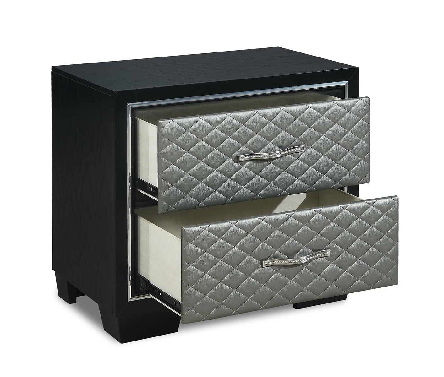 New Classic Furniture Luxor 2 Drawer Nightstand in Black/Silver - Ideal Furniture (Fresno,CA)