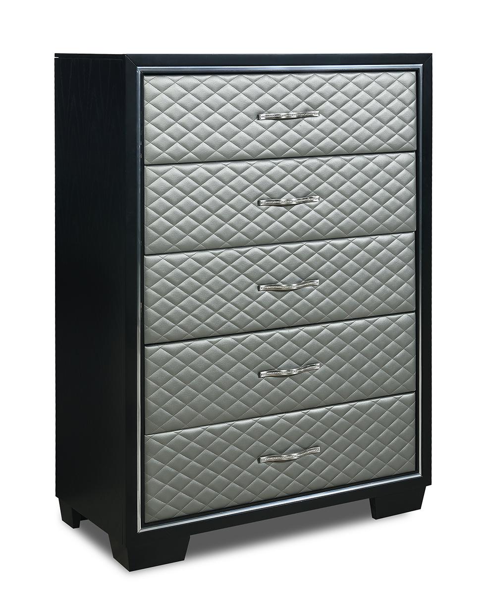 New Classic Furniture Luxor 5 Drawer Chest in Black/Silver - Ideal Furniture (Fresno,CA)