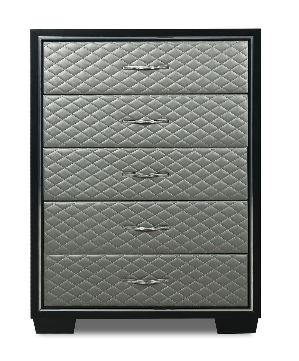 New Classic Furniture Luxor 5 Drawer Chest in Black/Silver - Ideal Furniture (Fresno,CA)