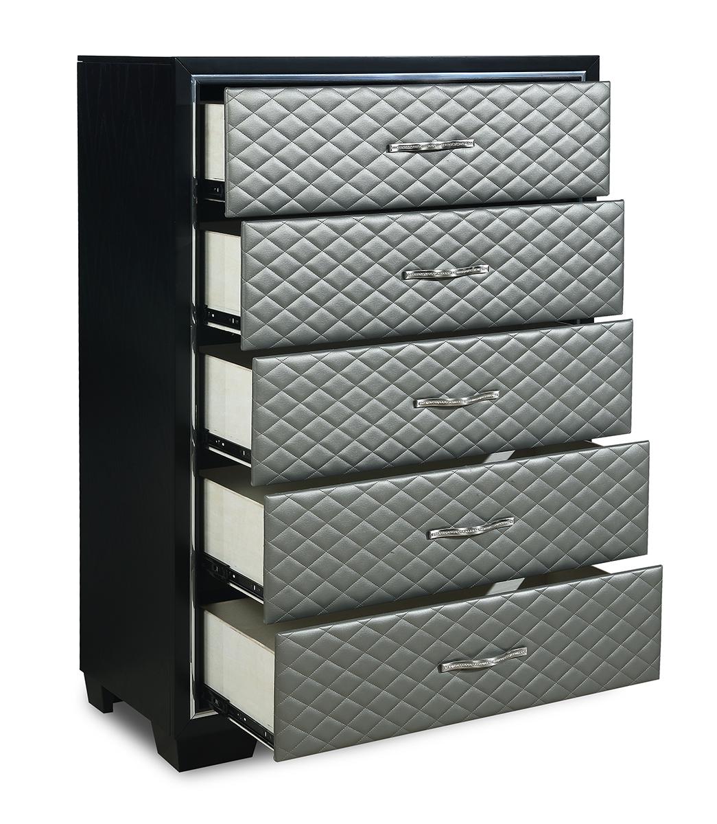 New Classic Furniture Luxor 5 Drawer Chest in Black/Silver - Ideal Furniture (Fresno,CA)