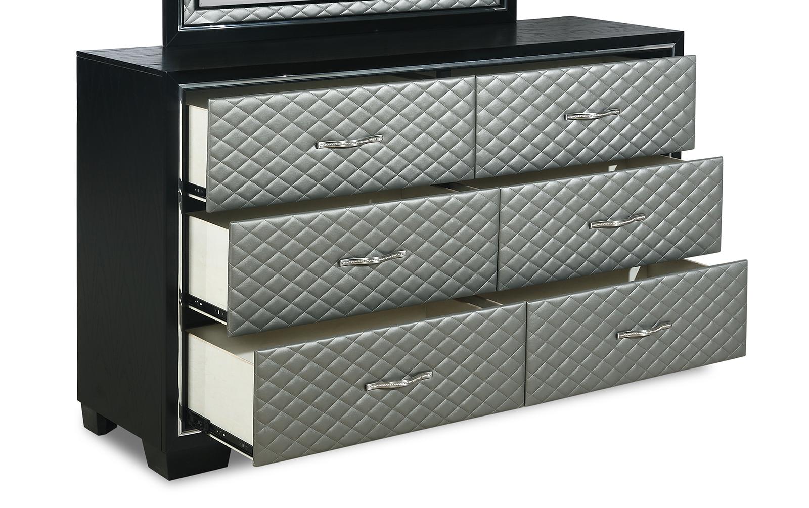 New Classic Furniture Luxor 6 Drawer Dresser in Black/Silver - Ideal Furniture (Fresno,CA)