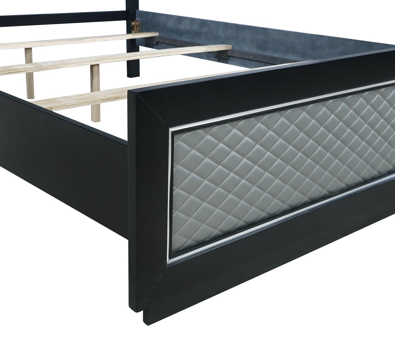 New Classic Furniture Luxor Queen Panel Bed in Black/Silver - Ideal Furniture (Fresno,CA)