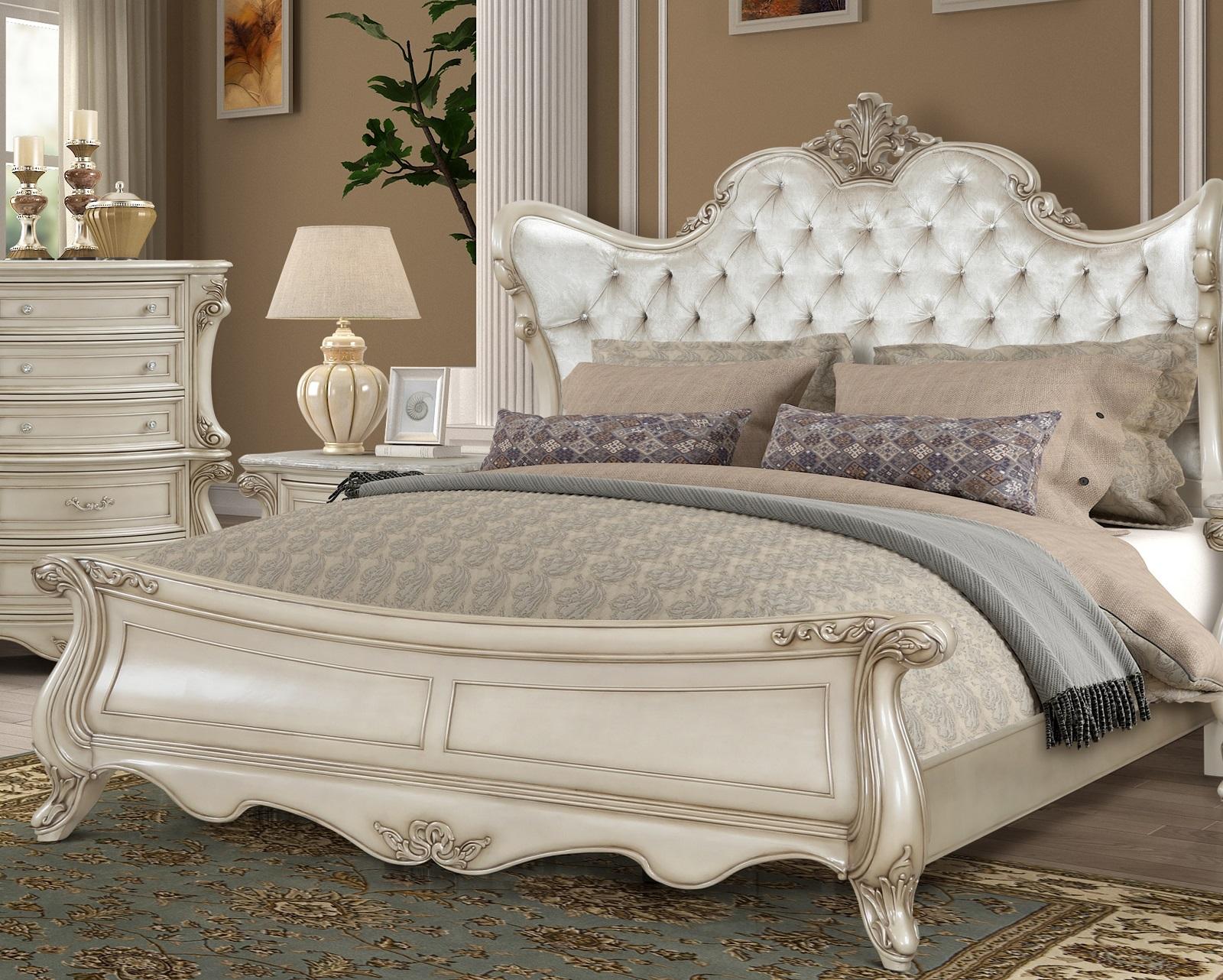 New Classic Furniture Monique Queen Panel Bed in Pearl - Ideal Furniture (Fresno,CA)