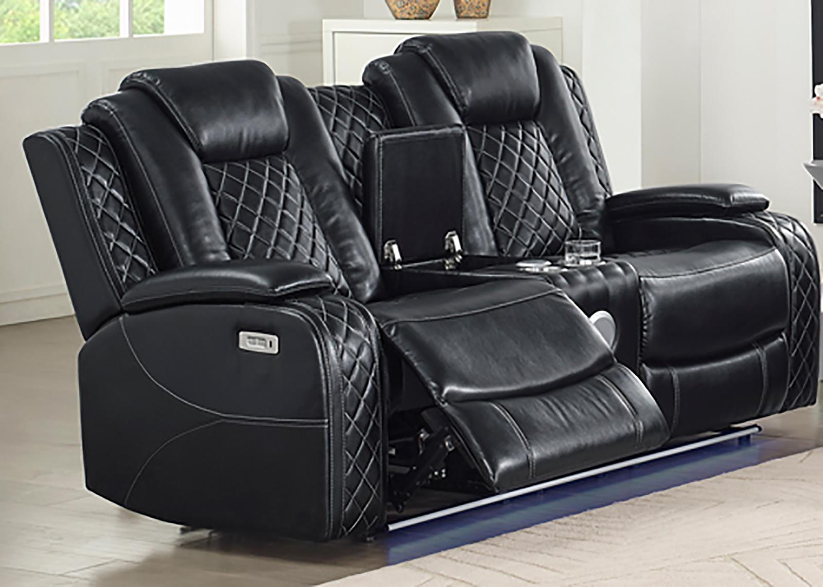 New Classic Furniture Orion Console Loveseat with Dual Recliners in Black - Ideal Furniture (Fresno,CA)