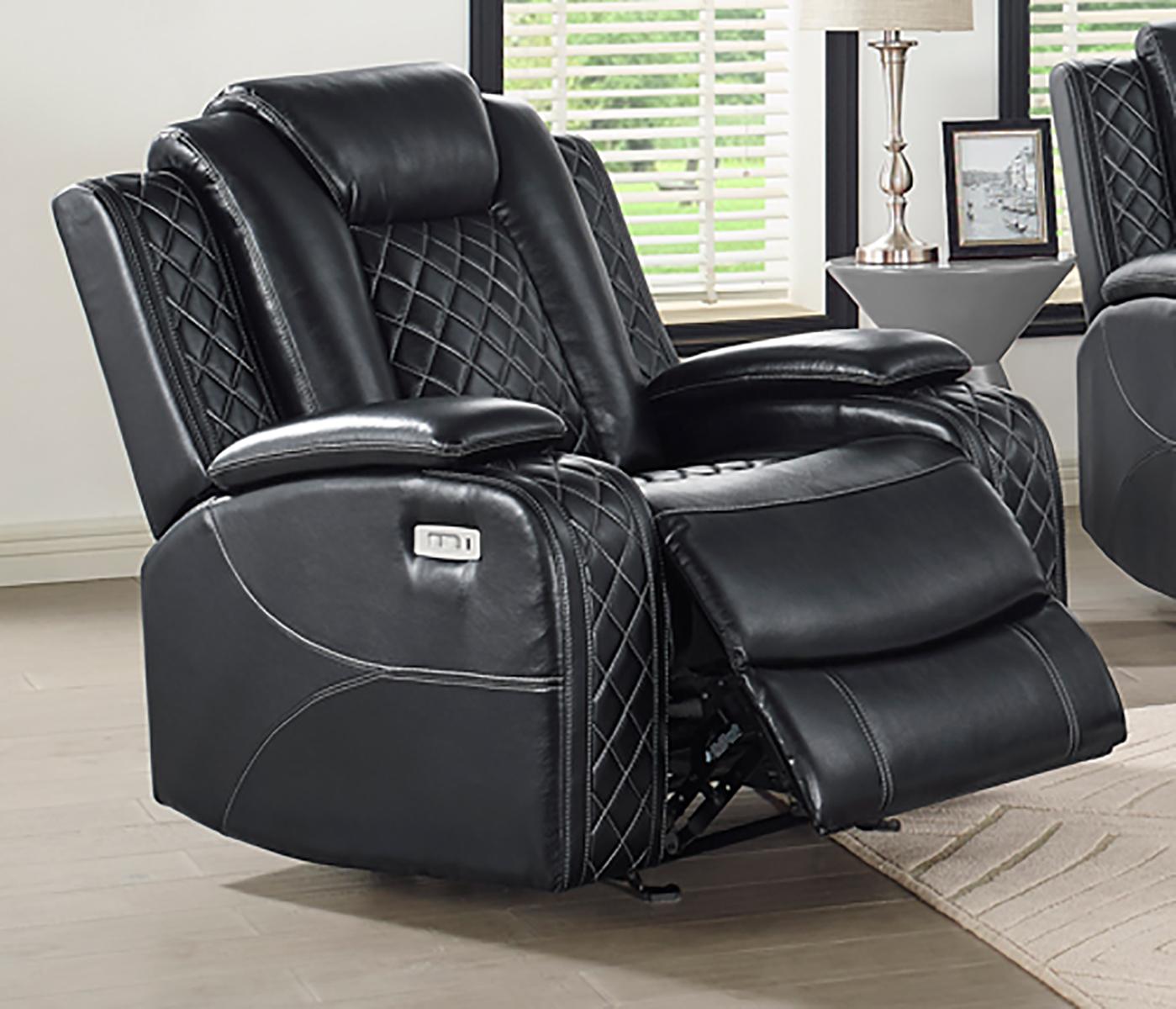 New Classic Furniture Orion Glider Recliner with Power Headrest and Footrest in Black - Ideal Furniture (Fresno,CA)