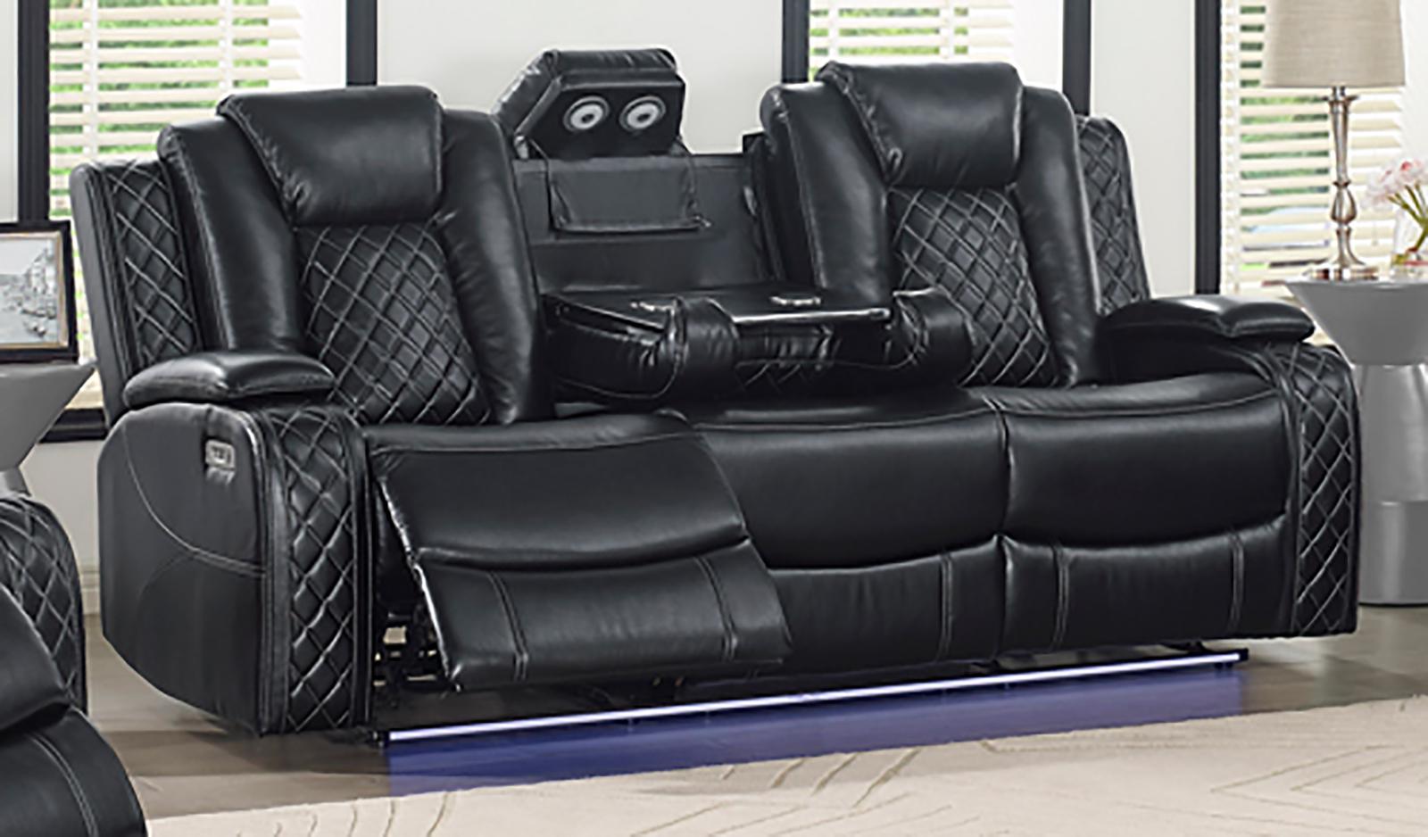 New Classic Furniture Orion Sofa with Dual Recliner in Black - Ideal Furniture (Fresno,CA)