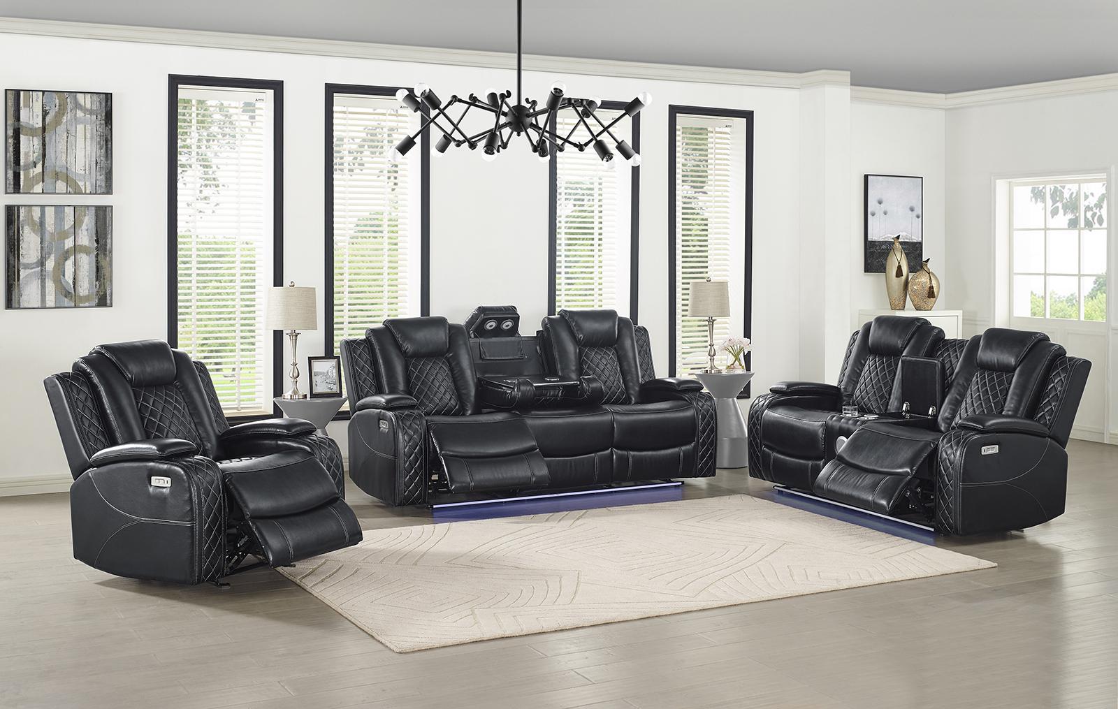 New Classic Furniture Orion Sofa with Power Headrest and Footrest in Black - Ideal Furniture (Fresno,CA)