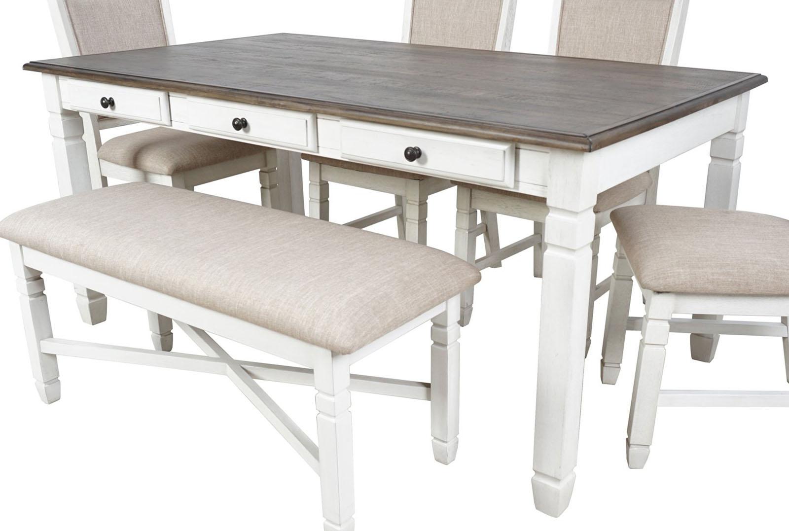 New Classic Furniture Prairie Point 6 Drawer Rectangular Dining Table in White - Ideal Furniture (Fresno,CA)