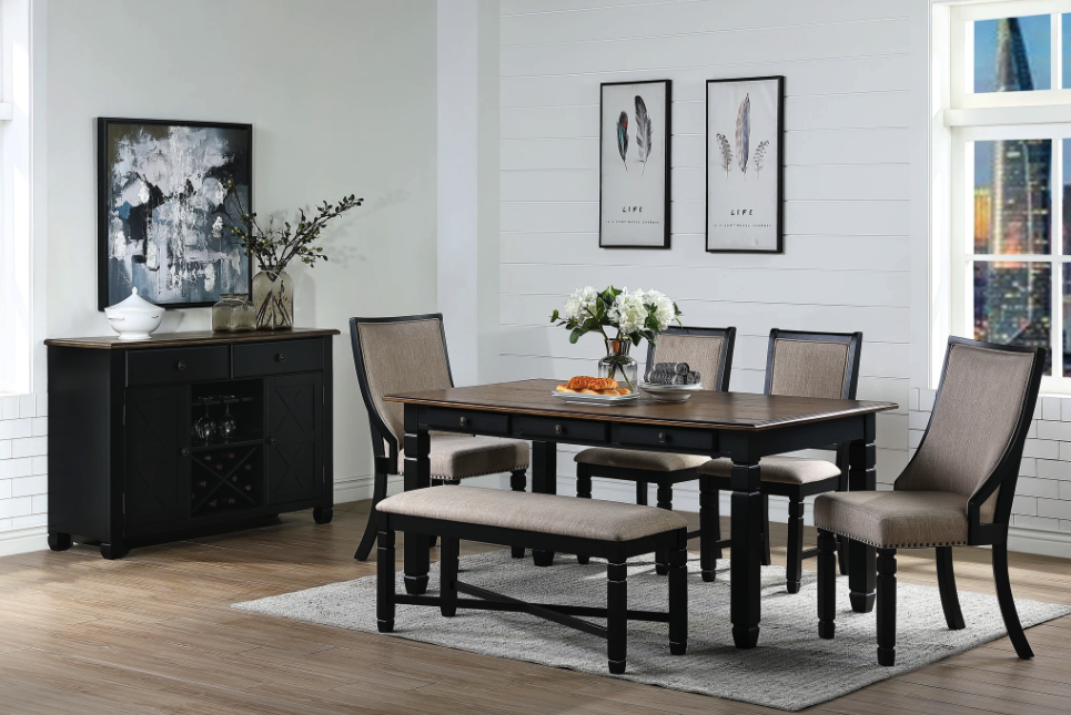 New Classic Furniture Prairie Point 6 Drawer Rectangular Dining Table in BlackPROMO - Ideal Furniture (Fresno,CA)
