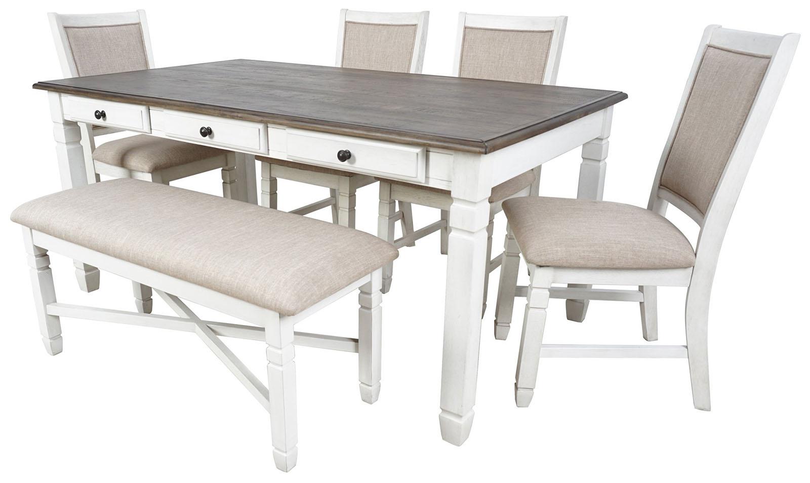 New Classic Furniture Prairie Point 6 Drawer Rectangular Dining Table in White - Ideal Furniture (Fresno,CA)