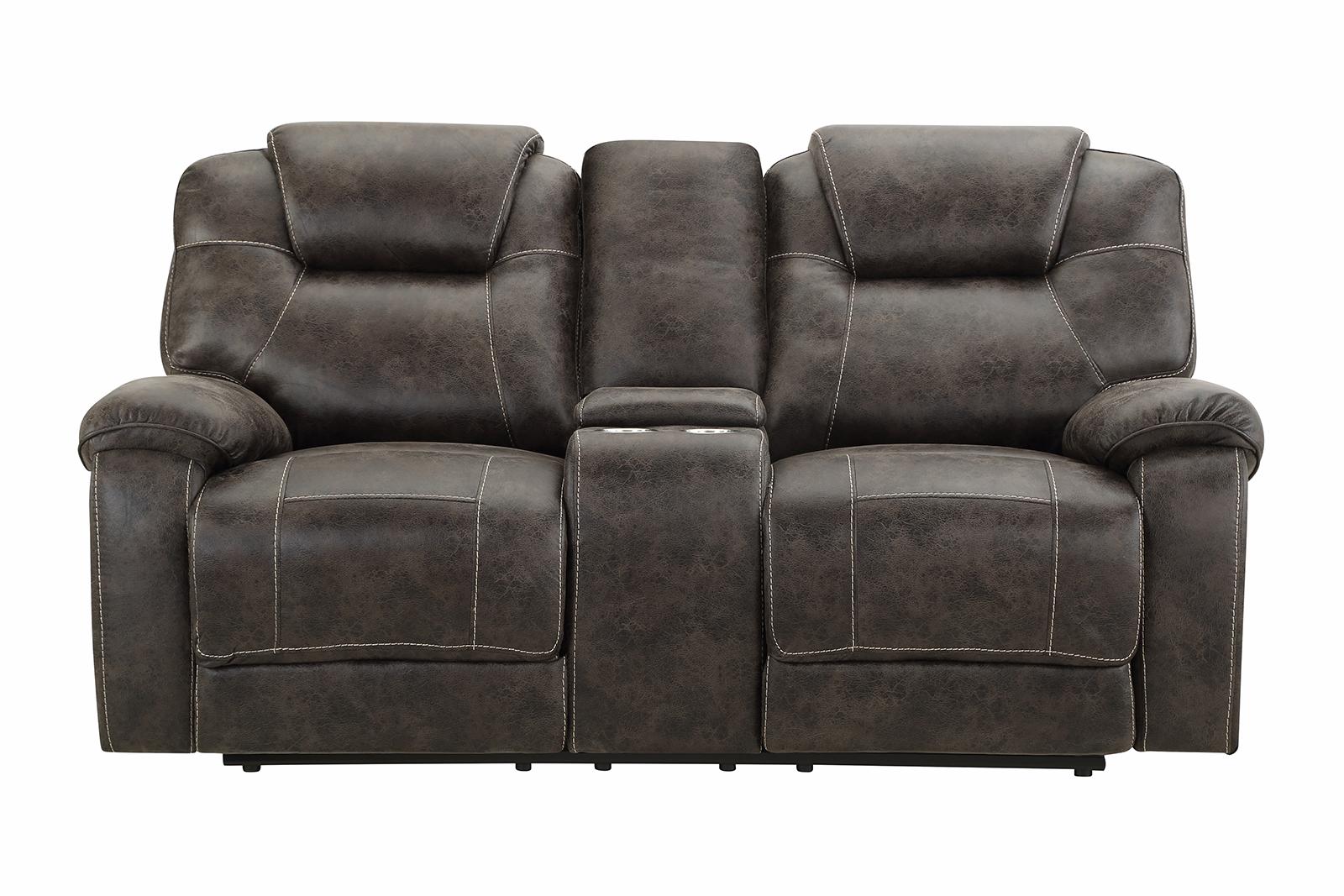 New Classic Furniture Anton Dual Recliner Console Loveseat with Power Footrest in Chocolate - Ideal Furniture (Fresno,CA)
