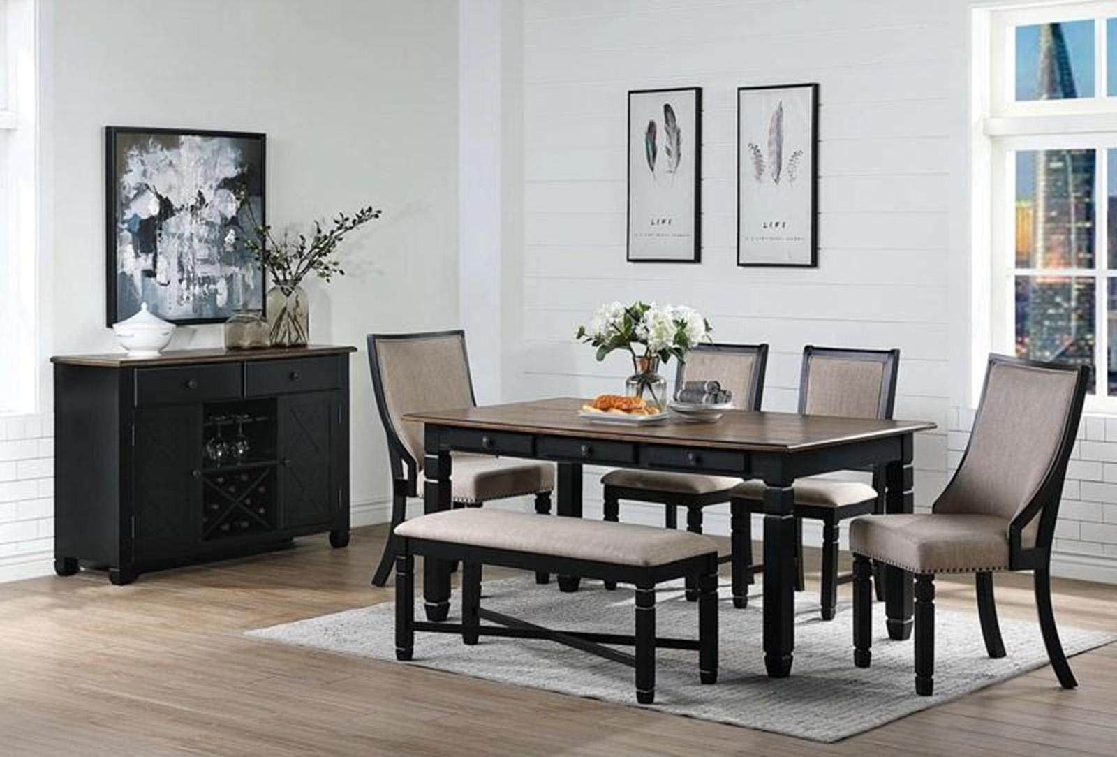 New Classic Furniture Prairie Point Dining Bench in Black - Ideal Furniture (Fresno,CA)