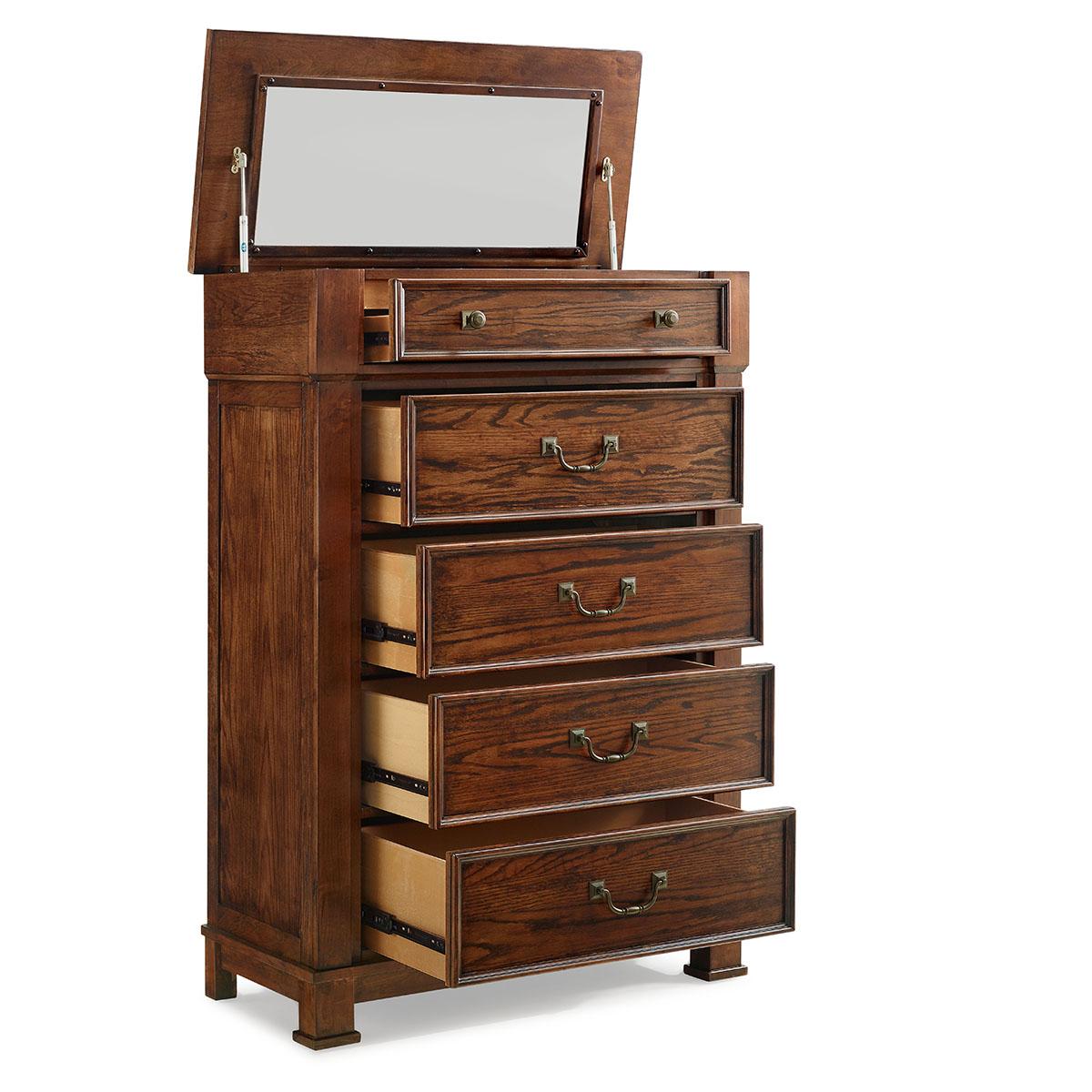 New Classic Furniture Providence 5 Drawer Lift Top Chest in Dark Oak - Ideal Furniture (Fresno,CA)