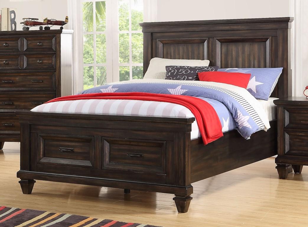 New Classic Furniture Sevilla Youth Full Panel Storage Bed in Walnut - Ideal Furniture (Fresno,CA)