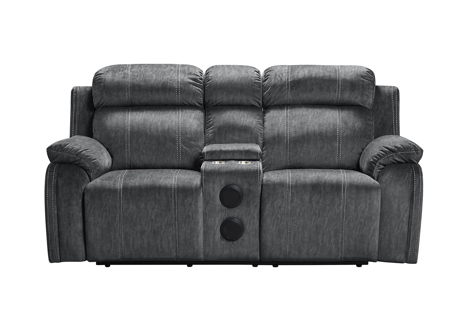 New Classic Furniture Tango Console Loveseat with Speaker in Shadow - Ideal Furniture (Fresno,CA)