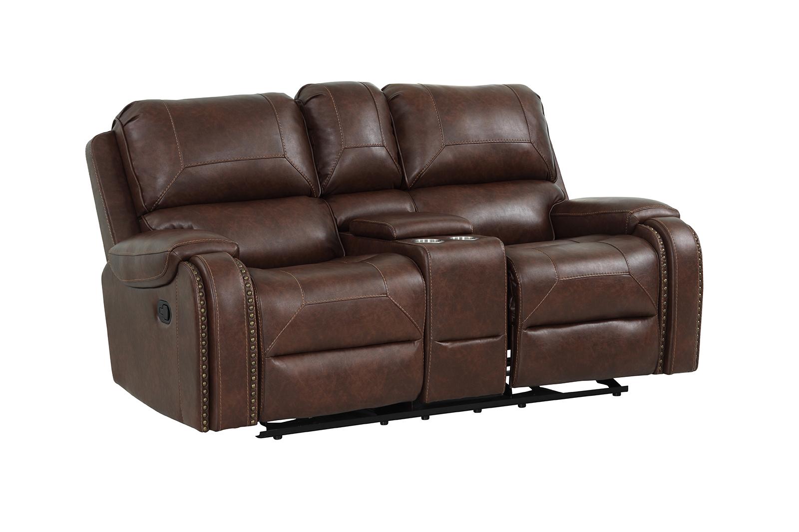 New Classic Furniture Taos Dual Recliner Glider Console Loveseat in Caramel - Ideal Furniture (Fresno,CA)