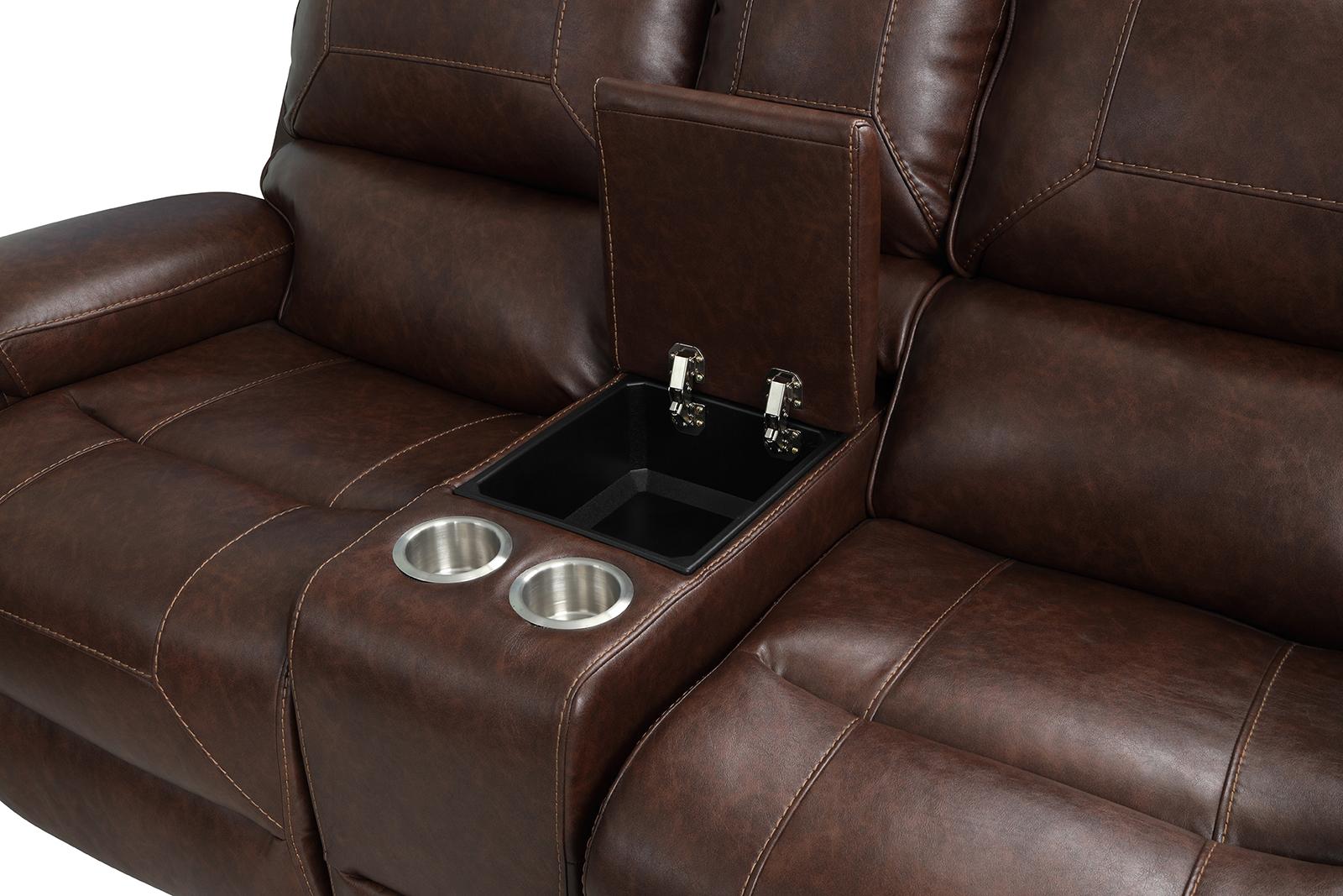 New Classic Furniture Taos Glider Console Loveseat with Power Footrest in Caramel - Ideal Furniture (Fresno,CA)