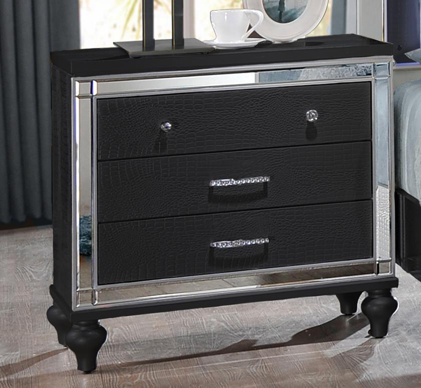 New Classic Furniture Valentino 3 Drawer Nightstand in Black - Ideal Furniture (Fresno,CA)