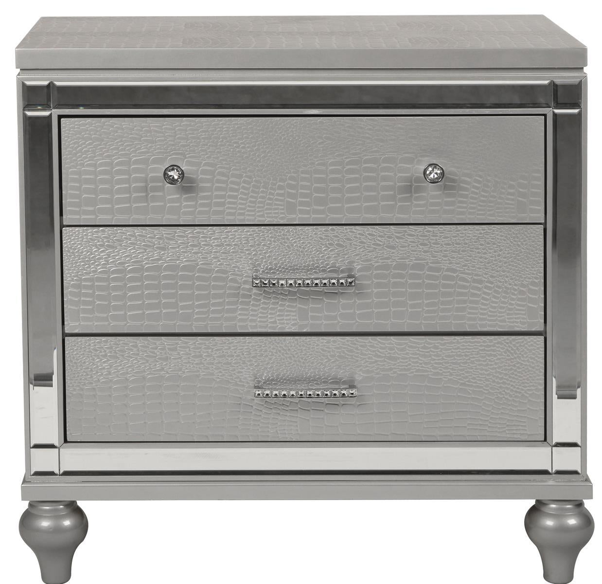 New Classic Furniture Valentino 3 Drawer Nightstand in Silver - Ideal Furniture (Fresno,CA)