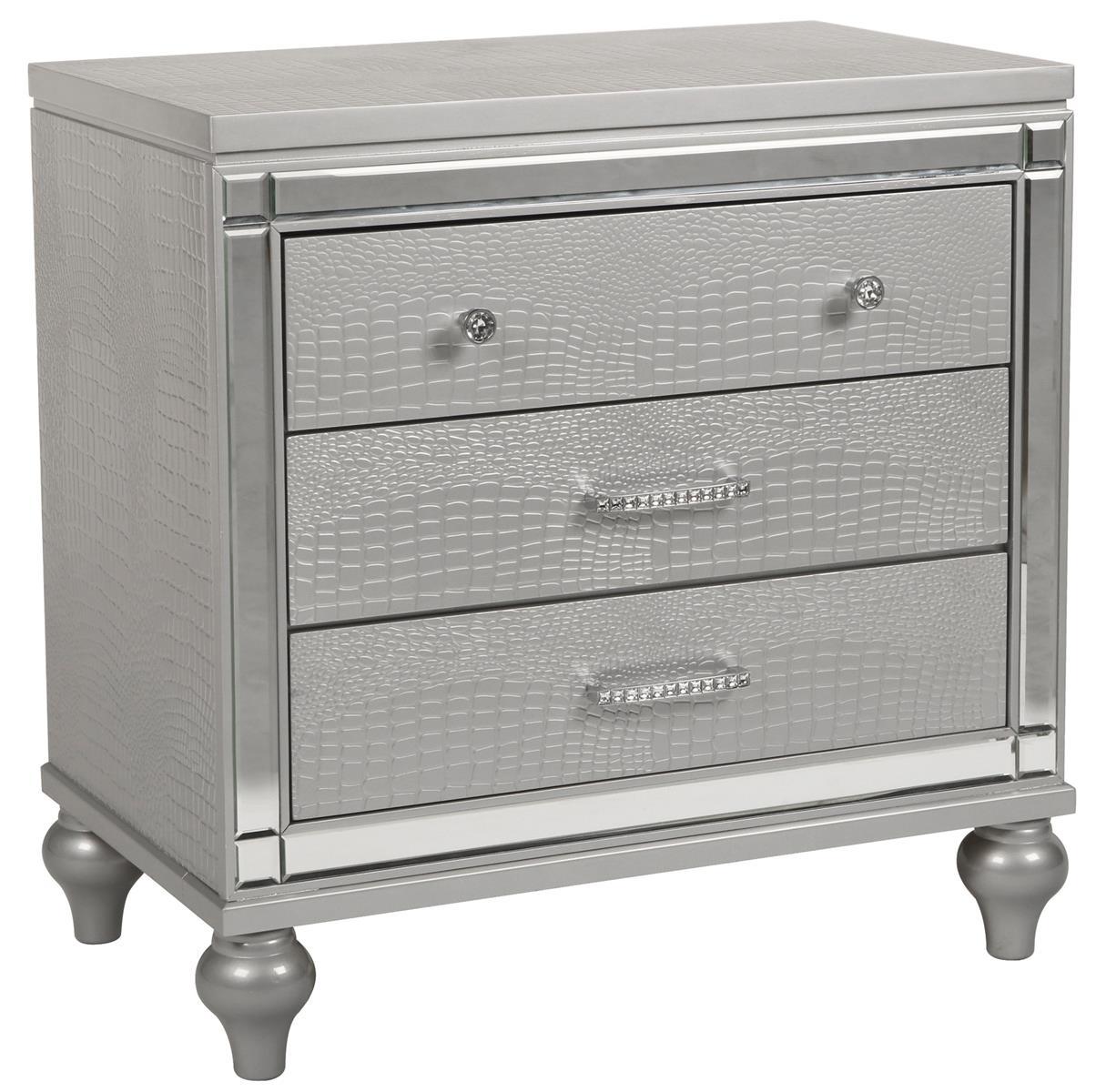 New Classic Furniture Valentino 3 Drawer Nightstand in Silver - Ideal Furniture (Fresno,CA)