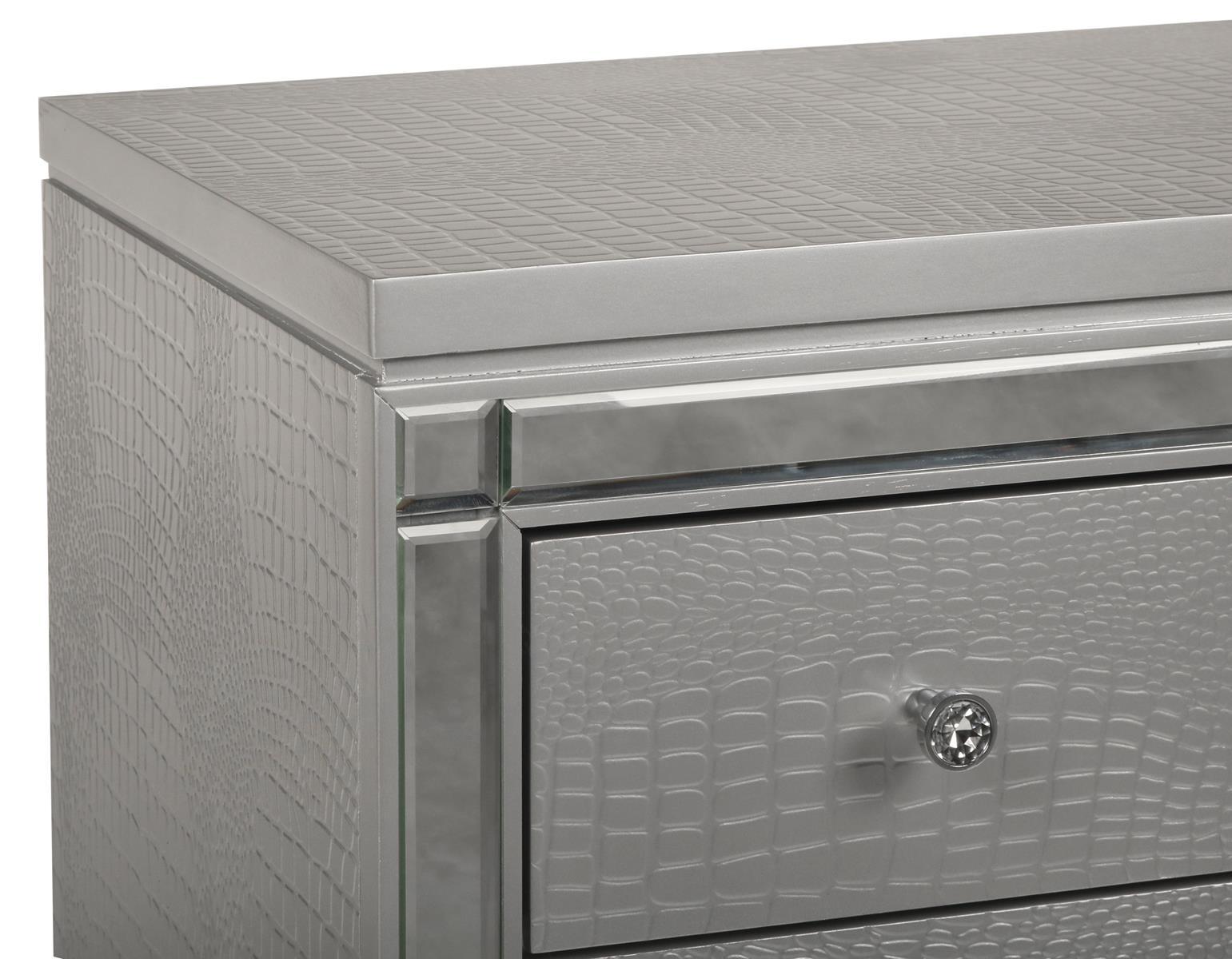 New Classic Furniture Valentino 3 Drawer Nightstand in Silver - Ideal Furniture (Fresno,CA)