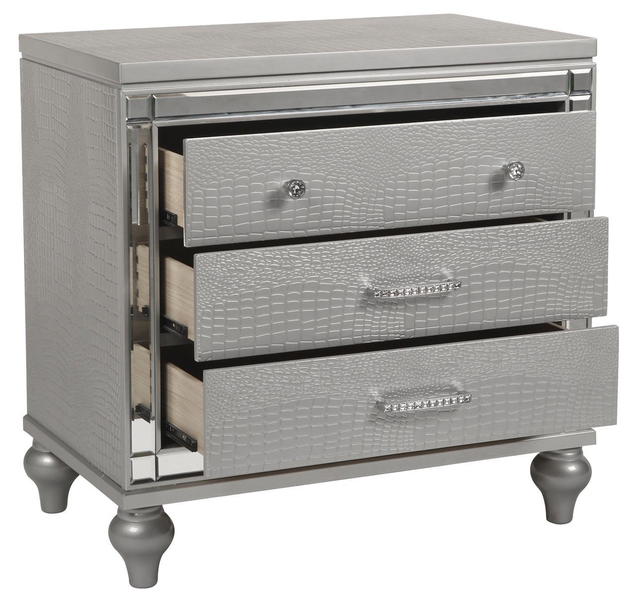 New Classic Furniture Valentino 3 Drawer Nightstand in Silver - Ideal Furniture (Fresno,CA)