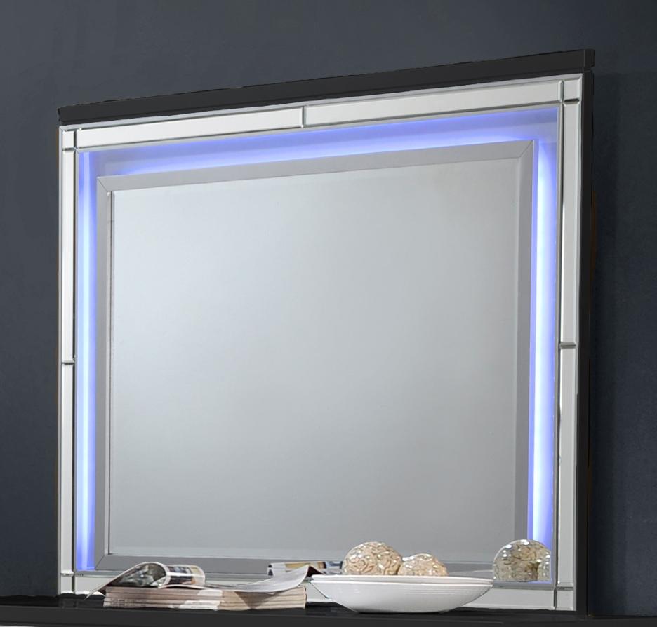 New Classic Furniture Valentino Lighted Mirror in Black - Ideal Furniture (Fresno,CA)