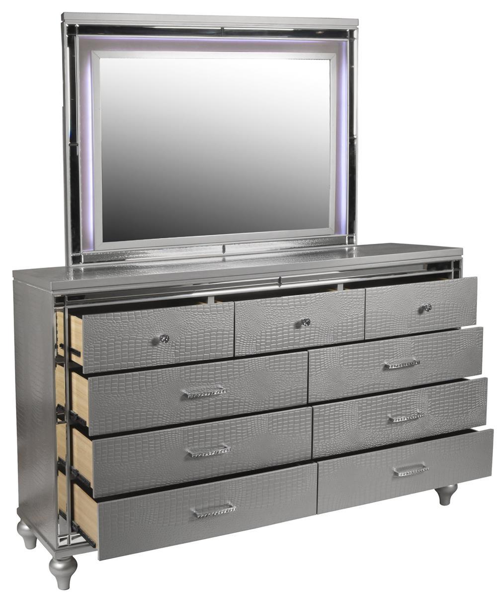 New Classic Furniture Valentino 9 Drawer Dresser in Silver - Ideal Furniture (Fresno,CA)