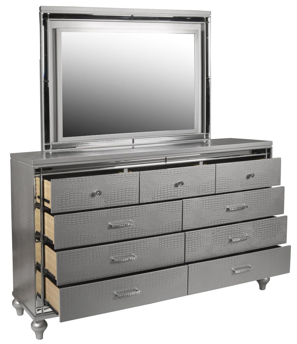New Classic Furniture Valentino 9 Drawer Dresser in Silver - Ideal Furniture (Fresno,CA)